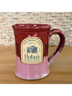 Deneen Pottery Stoneware Mug Cup Reba's Ranch House, Red & Pink Hope Warmth Home